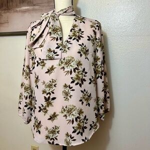 Nine West Pink Floral Blouse with Neck Tie